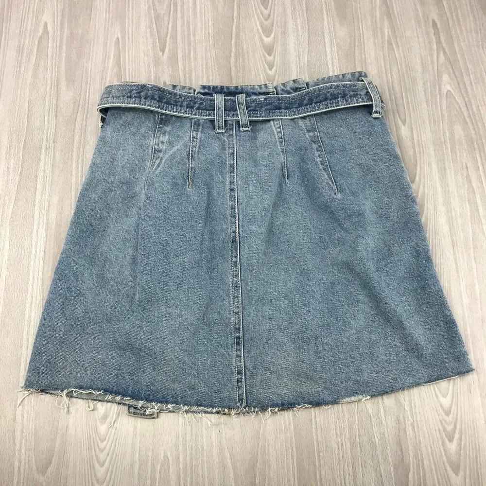 We The Free Thirty 30 Blue Mini Skirt Belted Button-Fly Pockets‎ Raw Hem